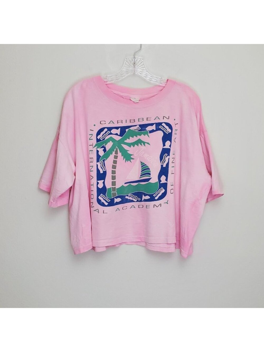 Vintage Caribbean pink tie dyed cropped t shirt